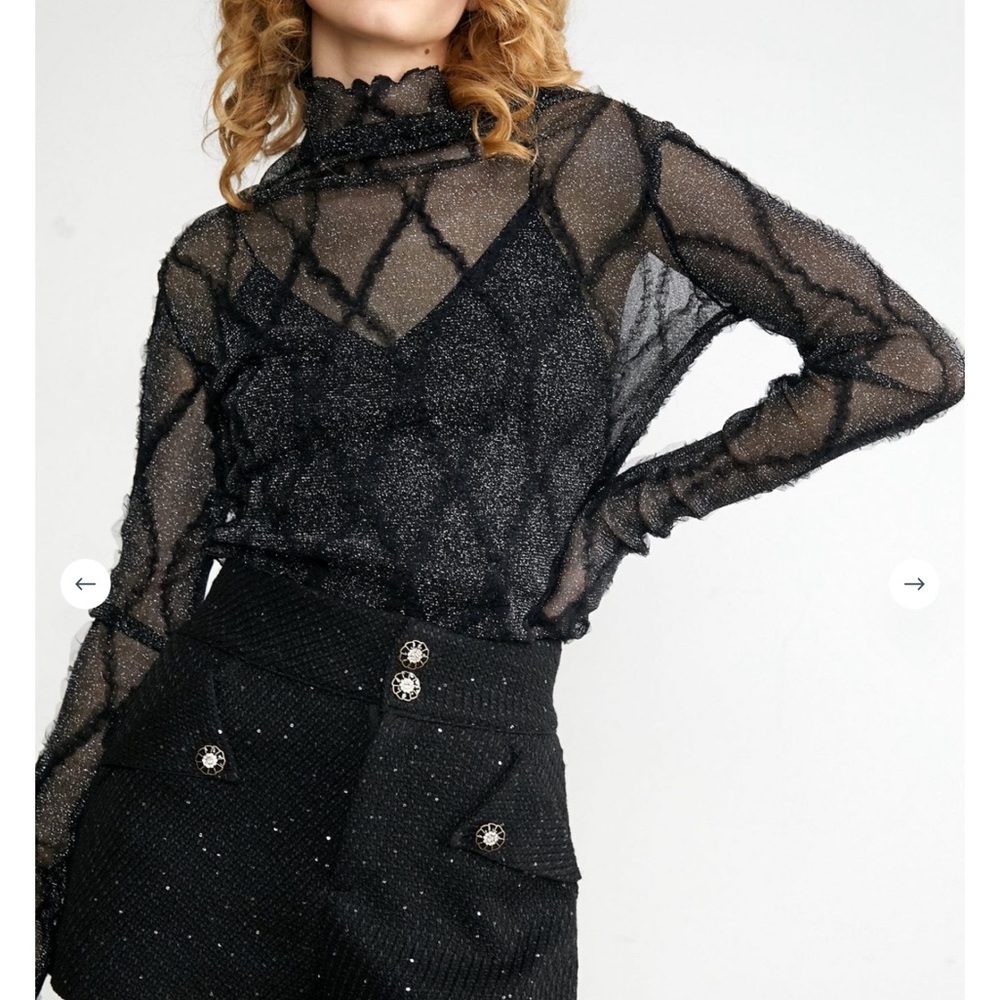 COPY - Jing Felix Black Semi-Sheer Turtleneck Blouse